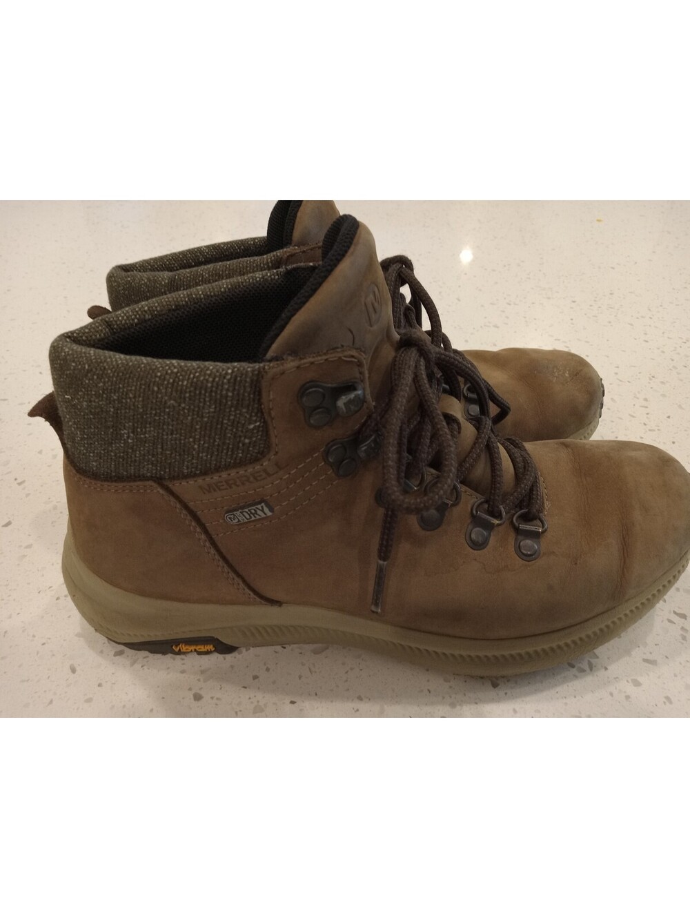 Merrell Ontario Mid Waterproof Hiking Boots Womens Size 9 Brown Leather Knit
